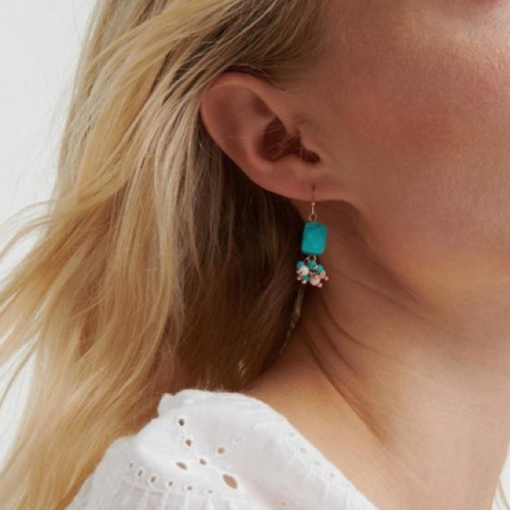 LUCKY BRAND TURQUOISE BEAD DROP EARRINGS NEW - Picture 2 of 9
